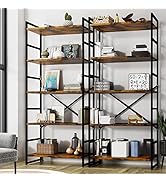 Shintenchi 2 Pieces 5 Tiers Bookshelf, Classically Tall Bookcase Shelf, Industrial Book Rack, Mod...
