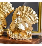 FESTGLOX Thanksgiving Turkey Decor, Gold Resin Turkey Figurine for Table | Small Turkey Statue fo...