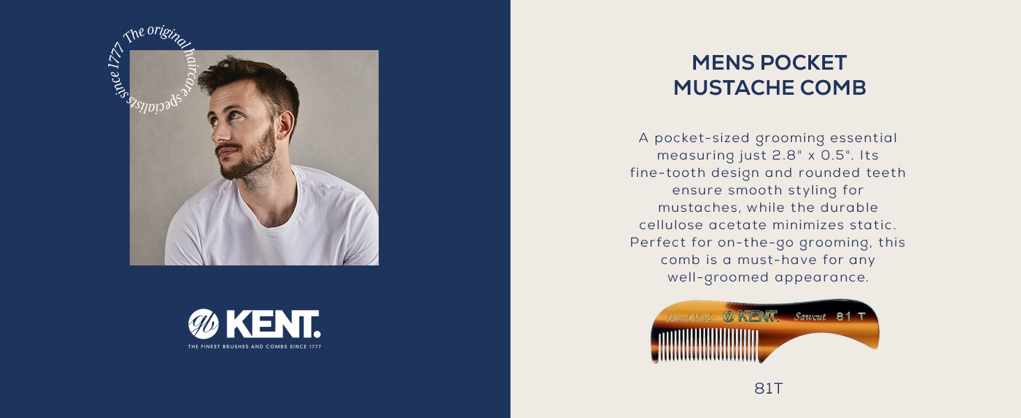 Kent 81T mends pocket mustache comb with fine teeth