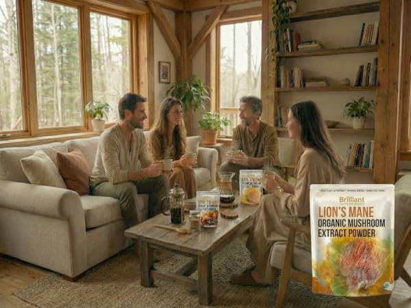 Friends enjoy Elllie's Best Organic Lion's Mane Mushroom Extract in their home made mushroom coffee
