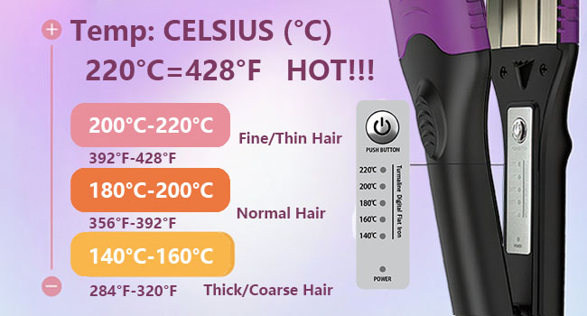 Hair styling tool with temperature settings display