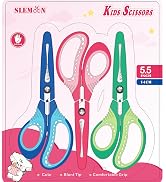 SLEMOON 5.5" Left Handed Kids Scissors,Blunt Tip with Protective Cover | Soft ABS Grips & Stainle...