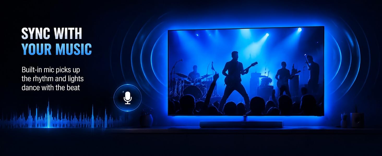 LED lights shift colors & flicker along with music rhythm.