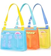 Tagitary Beach Toys Kids Mesh Beach Bags 3 Pack for Seashell Collecting, Adjustable Crossbody San...