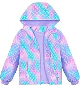 OlyPegic Girls Rain Jacket Waterproof Hooded Fleece Lined Lightweight Windbreaker Kids Windproof ...
