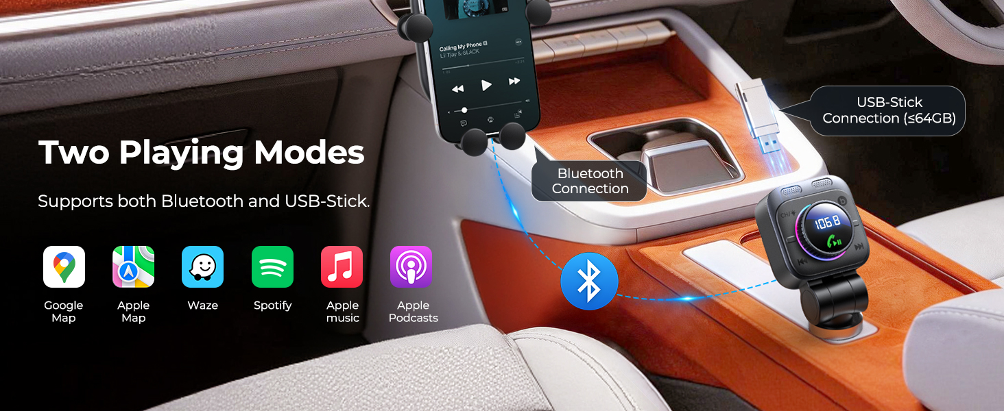 72W Bluetooth 5.4 FM Transmitter
