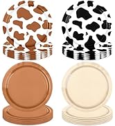 Funhax 32PCS Cow Party Decorations Western Cowboy Paper Plates 7” Cow Print Party Supplies Brown ...
