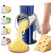 VEKAYA Rotary Cheese Grater Hand Crank with 4 Interchangeable Stainless Steel Blades, Large Manua...