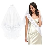 BAHABY White Bride to Be Sash & White Veil Set Bachelorette Party Decorations Bridal Shower Engag...