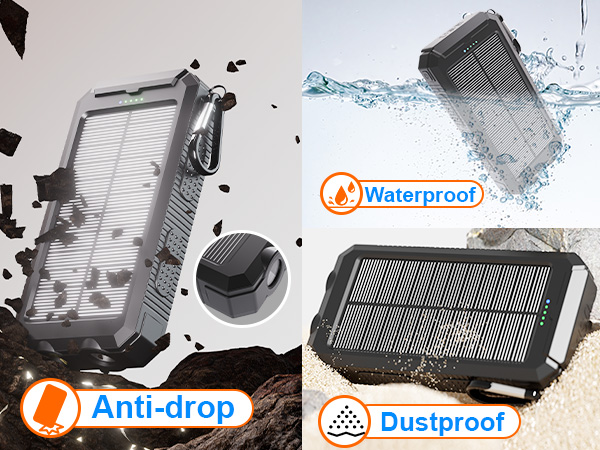 Power Bank Solar Charger 20,000mAh, Portable Phone Charger, 4 Cables Outdoor External Backup