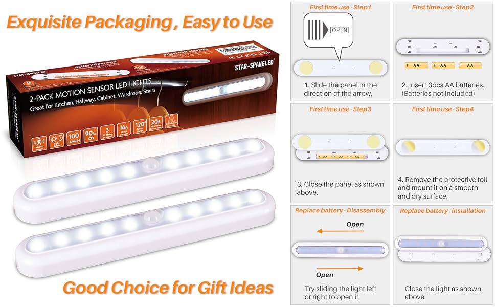 LED Motion Sensor Lights, Stick on Lights, Puck Lights, Closet Lights,Night Lights, STAR-SPANGLED