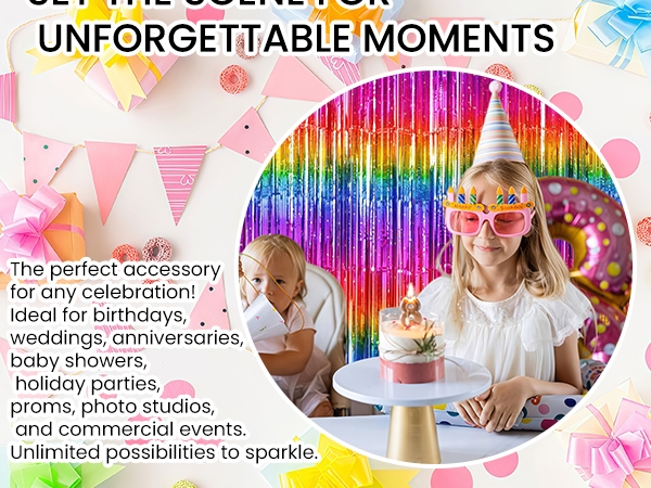 GJZSHTT Sparkly Neon Rainbow Foil Fringe Curtain Backdrop Metallic Streamers B0CT5TWW29,B0CT2MW6NG