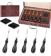 TLKKUE Leather Trimming Tools, 5 PCS of Leather Edge Beveler Skiving Kit with Sandalwood Handle, ...