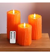 Eywamage Orange Dripping Wax Flameless Pillar Candles with Remote, Flickering Fall Thanksgiving L...