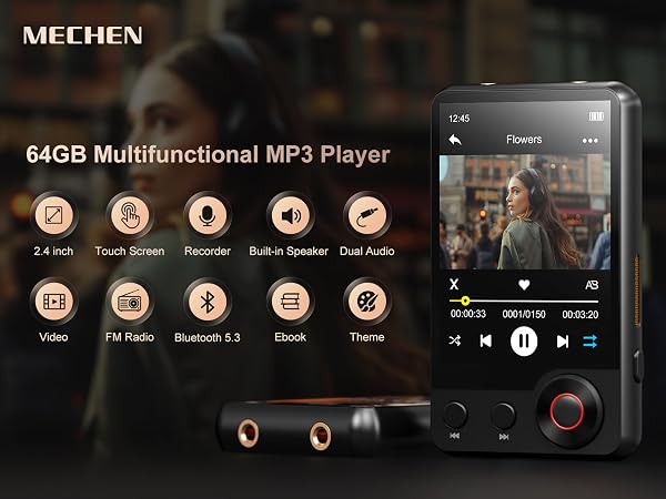 64GB multifunctional MP3 player with color screen.
