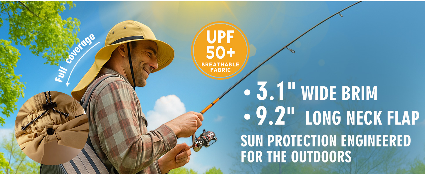 xl xxl big large upf uv 50 neck flap wide brim sun fishing hat