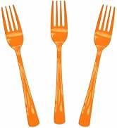 SietDESEO 25 PCS Orange Plastic Forks Orange Forks Disposable Utensils Heavy Duty Disposable Cutl...