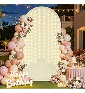 Beige Arch Cover with Lights String 6ft Spandex Wedding Arch Backdrop Cover with Lights for Brida...