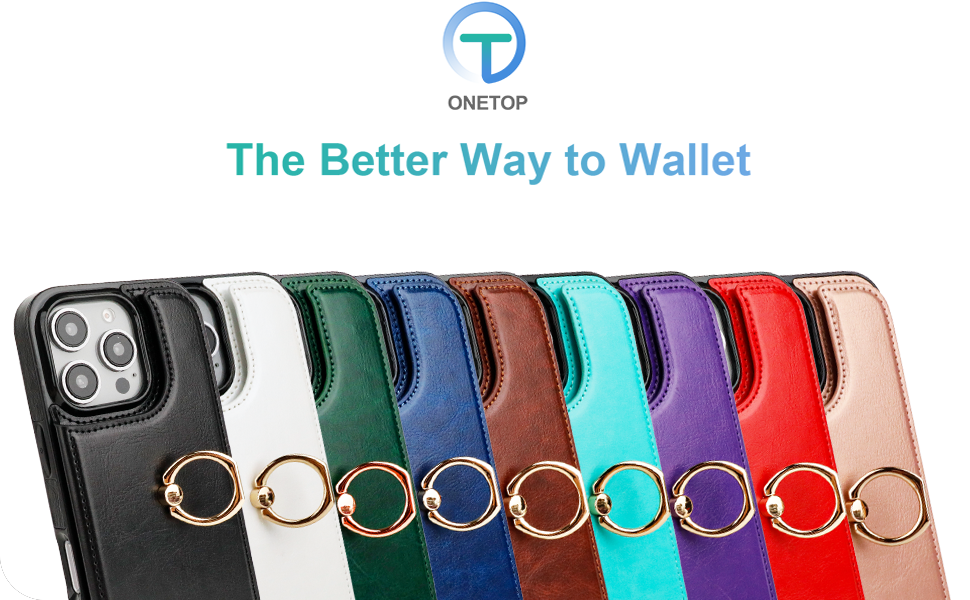 Wallet Case with Ring Holder for iPhone 16 Pro Black Brown Yellw White Purple Blue Red