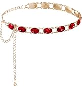 Haakong Red Chain Belt for Women Western Metal Belt Cowgirl Waist Chain Belt for Dresses Jeans