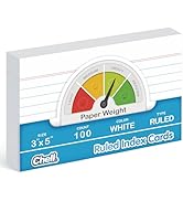 Chell Ruled Index Cards 3x5 Inch Heavyweight, 100 Count, Ruled Front and Blank Back, 65 lb. Cover...