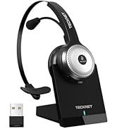 TECKNET Bluetooth 5.2 Headset with Microphone for PC, USB Wireless Headset with Mic for Work, 40H...