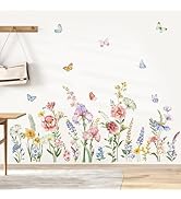 decalmile Spring Garden Flower Wall Stickers Wildflower Iris Butterflies Wall Decals Living Room ...