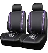 CAR PASS Leather Diamond Bling Car Seat Cover 2 Front Interior Sets, Waterproof Universal Shining...