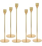 NLBTW Gold Candle Holders for Taper Candles, Set of 6 Tall Metal Decorative Candlestick Holders f...