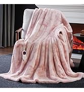 Guohaoi Heated Electric Blanket Throw, Soft Faux Rabbit Fur Heating Blanket with 10 Heating Level...