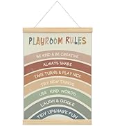 foedor Boho Rainbow Nursery Playroom Rules Wall Art with Wooden Frames,Playroom Wall Decor Canvas...