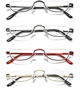 VEVESMUNDO Metal Reading Glasses Half Moon Semi Rimless Frame Readers for Men Women