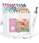 Ohuhu Alcohol Markers: Mini Brush & Slim Broad 60 Illustration Colors Dual Tip Brush Tip Alcohol-...