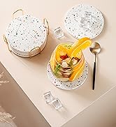 Marble Coasters with Holder - Set of 6, Coffee Table Decor, Absorbent Drink Coasters
