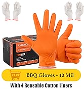 ANBOSON BBQ Gloves for Grilling Disposable Heat Resistant - 100 Nitrile Gloves + 4 Reusable Cotto...