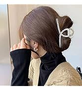 Pearl Hair Claw Clips For Women, Strong Hold Hair Jaw Clips Nonslip Threaded Metal Gold Claw Clip...