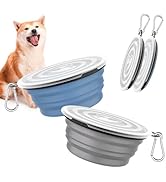Pawaboo Collapsible Dog Bowls 2 Pack, Silicone Feeding Watering Bowls with Lids & Carabiners for ...