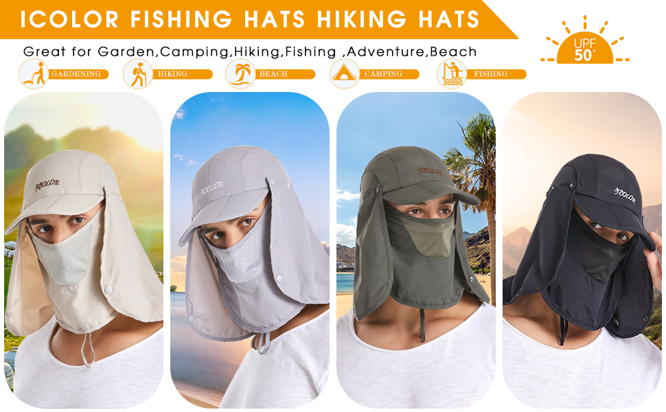 icolor Sun Cap Fishing Hats for Men Womens Sun Protection Hat with ponytail hole