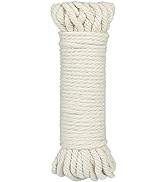 jijAcraft 1/4 inch Cotton Rope, 65 ft Natural White Rope, Soft Rope Cord, Craft Rope Thick Cotton...