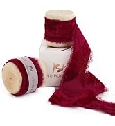 HUIHUANG Red Velvet Ribbon 1 inch Red Frayed Silk Velvet Ribbon Fringe Velvet Ribbons for Ornamen...