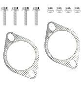 2PCS Exhaust Flange Gasket + 4PCS Exhaust Bolts,2.5" 2-Bolt Catalytic Converter Gasket Replaces O...