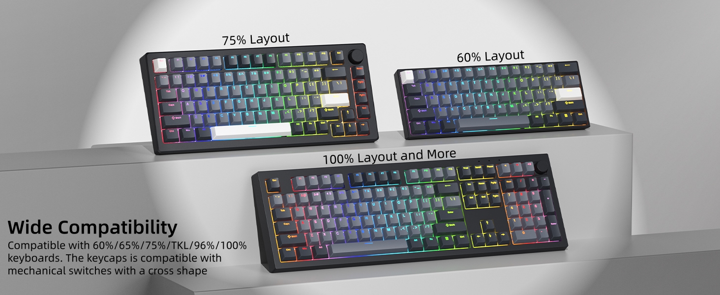 Shine Through Keycaps, PBT Keycaps 60 65 75 100 Percent Cherry Profile Custom Key caps Set