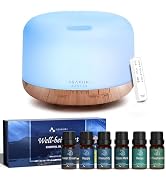 ASAKUKI Home Aromatherapy Starter Kit, 500ml Essential Oil Diffuser & 6 Well-Being Essential Oil ...