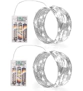 SINAMER White Fairy Lights Battery Operated, 2 Packs 5m 50LED Led Mini Twinkle Copper Wire Firefl...