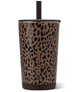 HydroJug Everyday Tumbler 14 oz, Ceramic-Lined Straw Cup, Brown Leopard