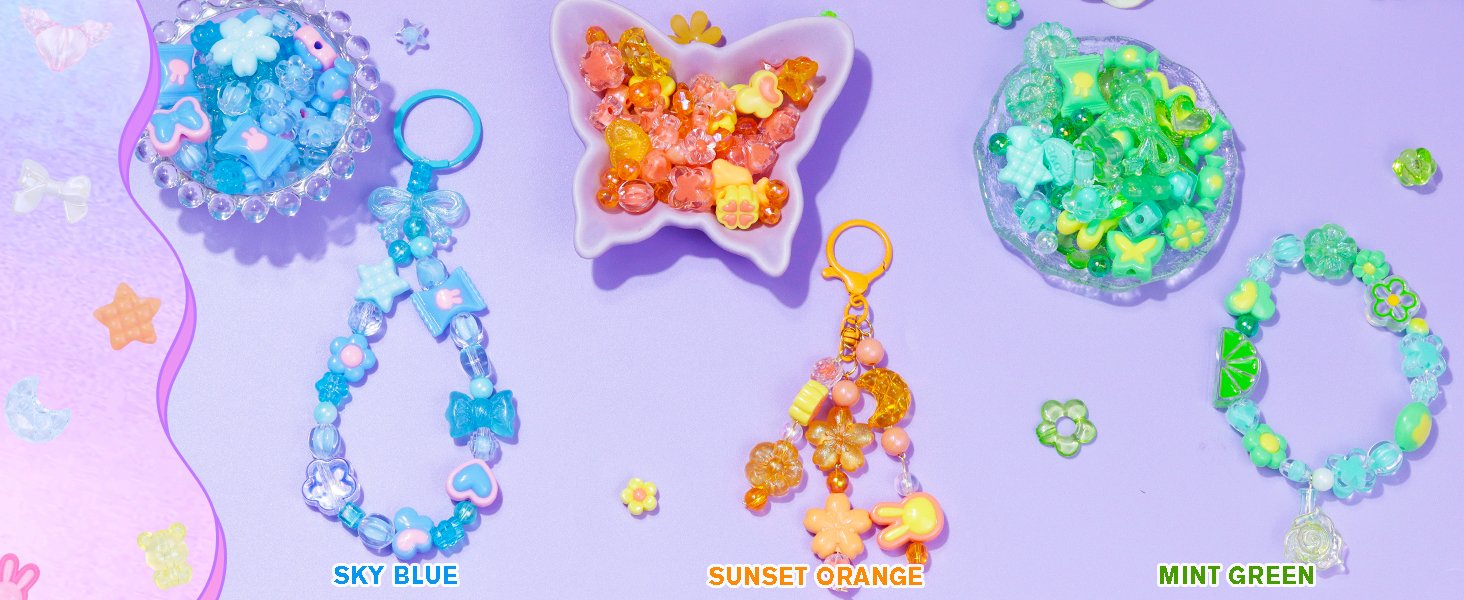 Sky Blue, Sunset Orange, Mint Green