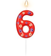 AKURIEEY Dog and Cat Paw Birthday Candles Red Blue and Yellow Numbers 6 Candle Cake Topper Cupcak...