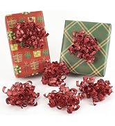 HUIHUANG Red Bows for Gift Wrapping Metallic Burst Curly Ribbon Bows Red Self Adhesive Christmas ...