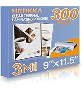 HERKKA 300 Pack Laminating Sheets, Holds 8.5 x 11 Inch Sheets, 3 Mil Clear Thermal Laminating Pou...