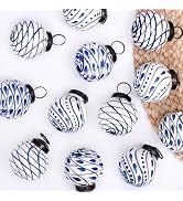 Indian Shelf 12 Blue Christmas Balls- Porcelain Christmas Ornaments- Ceramic Tree Balls- Large Ch...
